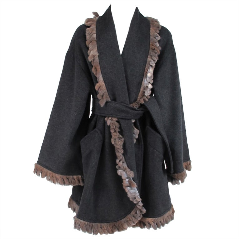 1980s Fendi fur trimmed wrap coat