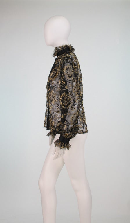 1980s Ungaro black & gold sheer lace blouse In Excellent Condition In West Palm Beach, FL