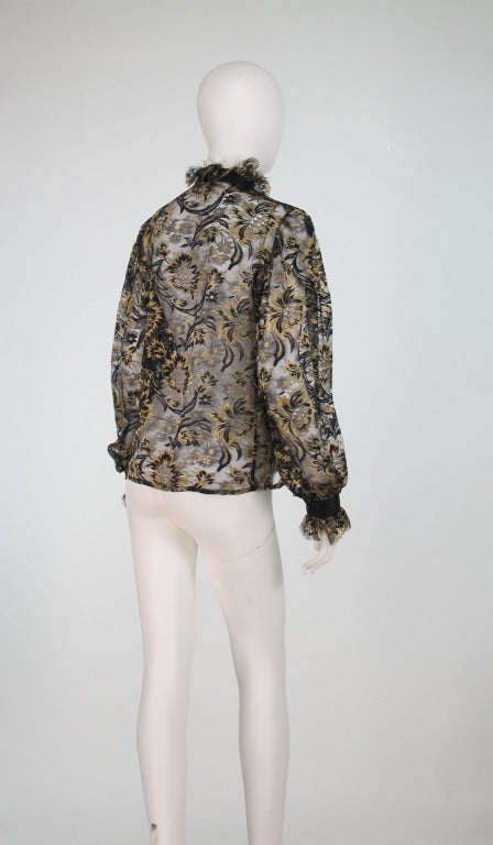 1980s Ungaro black & gold sheer lace blouse 1