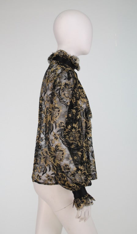 1980s Ungaro black & gold sheer lace blouse 2