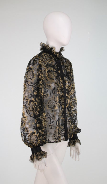 1980s Ungaro black & gold sheer lace blouse 3