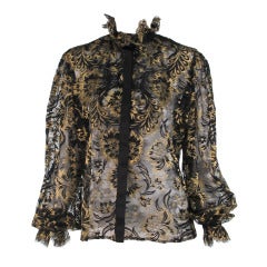 1980s Ungaro black & gold sheer lace blouse