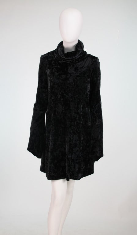1993 Norma Kamali crushed velvet bell sleeve mini dress