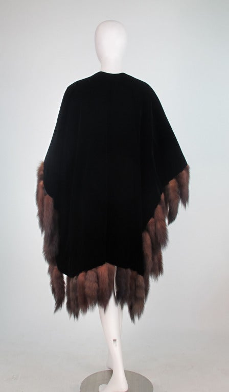 1980s Adrienne Landau Lux black velvet & sable tail fur cape 2