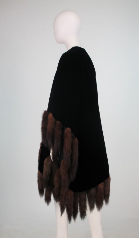 1980s Adrienne Landau Lux black velvet & sable tail fur cape 3