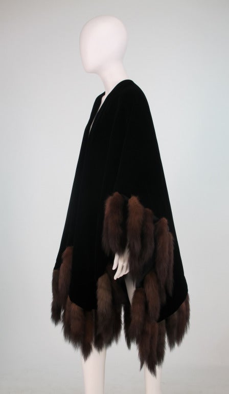 1980s Adrienne Landau Lux black velvet & sable tail fur cape 4