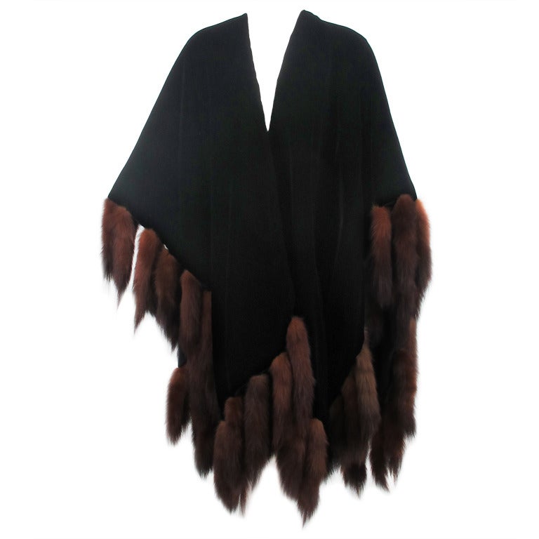 1980s Adrienne Landau Lux black velvet & sable tail fur cape