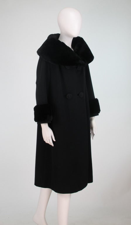 1950s wool gabardine faille with sheared beaver trim coat 4