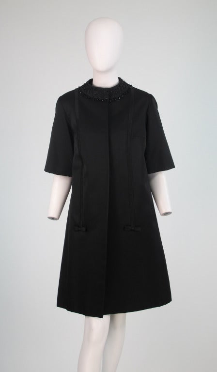 1950s Custom evening coat in black silk and wool at 1stdibs