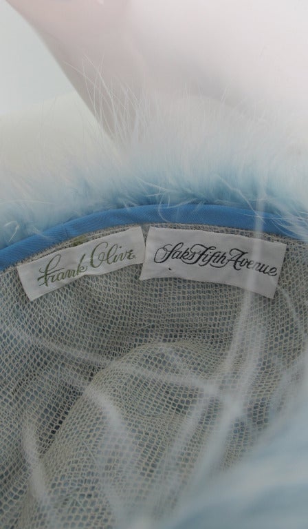 Women's 1990s Frank Olive blue marabou feather hat & muff set