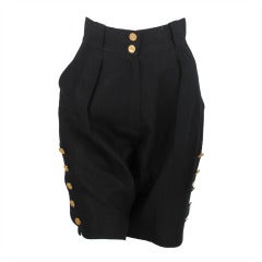 Chanel black linen Bermuda length shorts