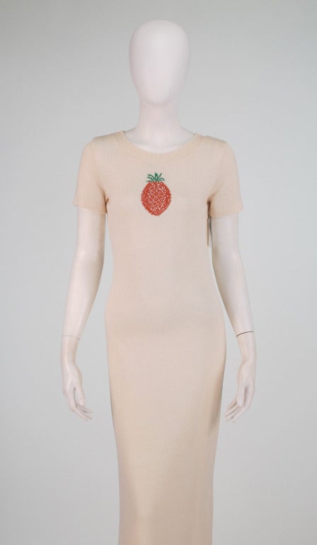 1970s Adolfo Diffusion label pineapple knit hostess dress 4