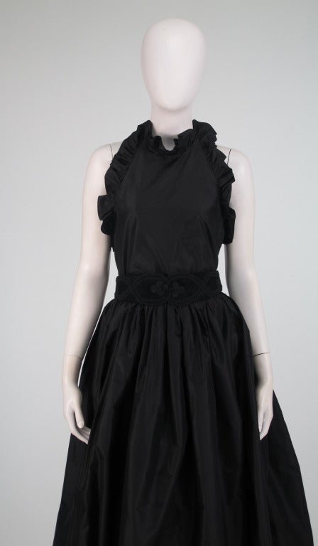 1960s Oscar de la Renta black silk halter neck gown 2