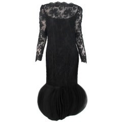 Vintage 1960s Travilla black lace fanned bubble hem cocktail dress