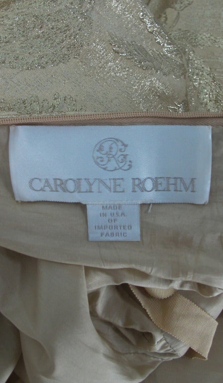 1990s Carolyne Roehm gold silk brocade open back gown 5