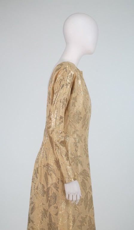 1990s Carolyne Roehm gold silk brocade open back gown 2