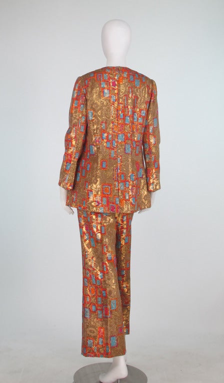 Women's 1970s Bill Blass Mid Century Modern metallic brocade pant set