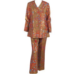 1970s Bill Blass Mid Century Modern metallic brocade pant set