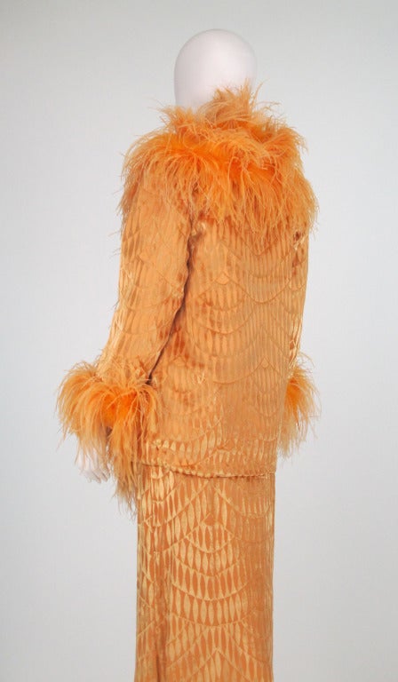 Martha feather trimmed silk cut velvet halter dress and jacket, 1970s  1