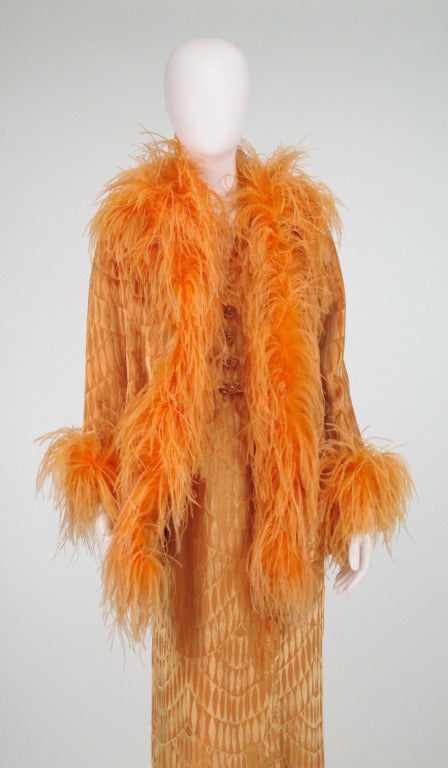 Martha feather trimmed silk cut velvet halter dress and jacket, 1970s  2
