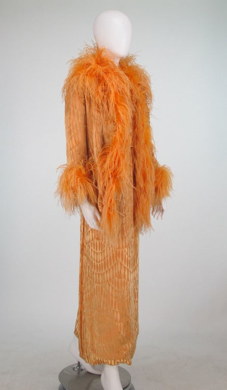 Martha feather trimmed silk cut velvet halter dress and jacket, 1970s  3