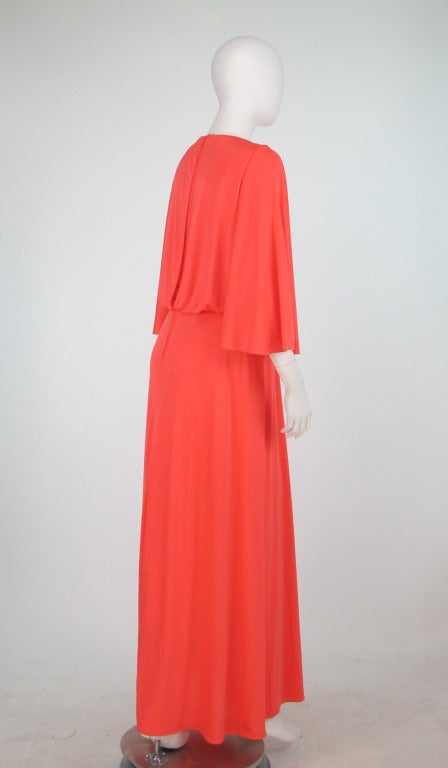 1970s Estevez coral plunge gown 1