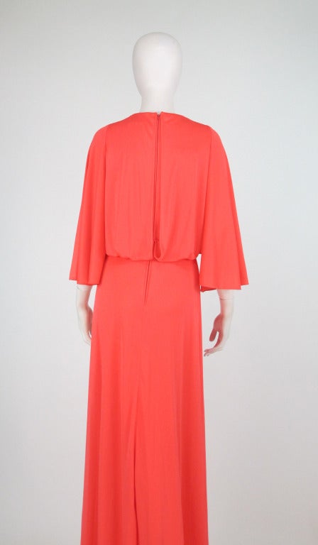 1970s Estevez coral plunge gown 3