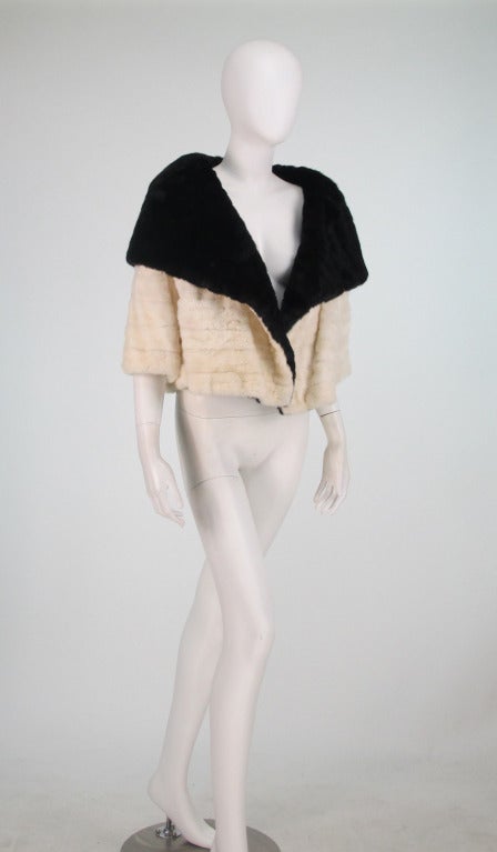 1950s ermine cropped jacket in black & white