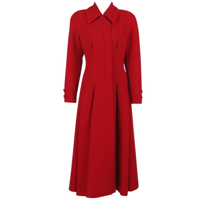 1990s Valentino Boutique red wool crepe princess coat