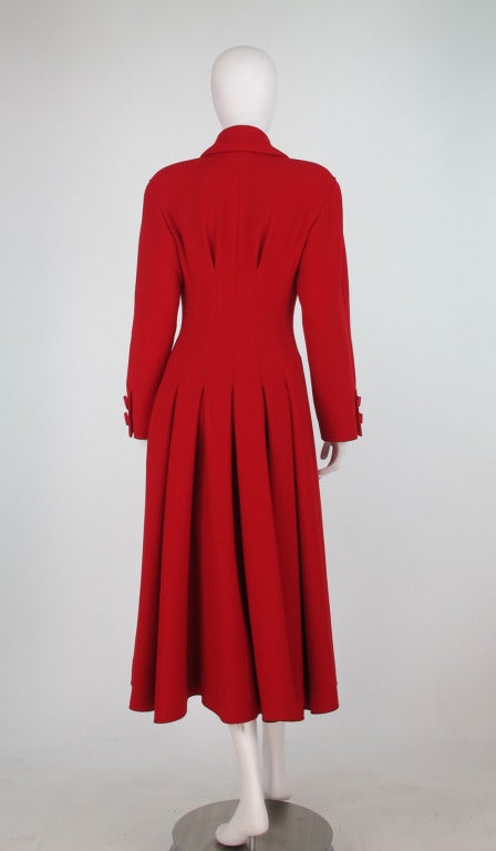 1990s Valentino Boutique red wool crepe princess coat 1