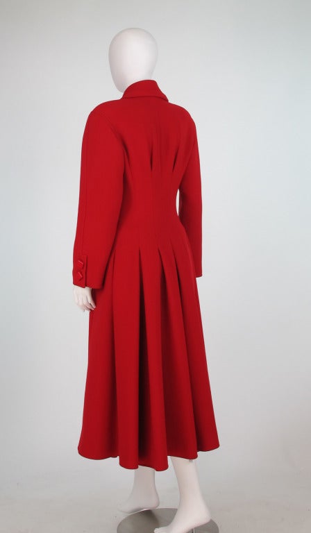 1990s Valentino Boutique red wool crepe princess coat 2