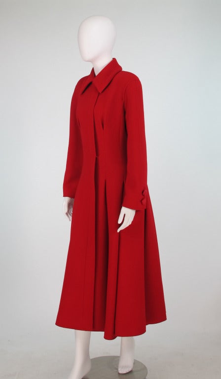 1990s Valentino Boutique red wool crepe princess coat 3