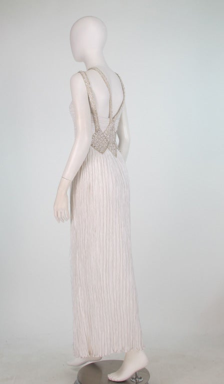 Women's 1980s Mary McFadden Couture white cage back gown