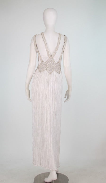 1980s Mary McFadden Couture white cage back gown 1