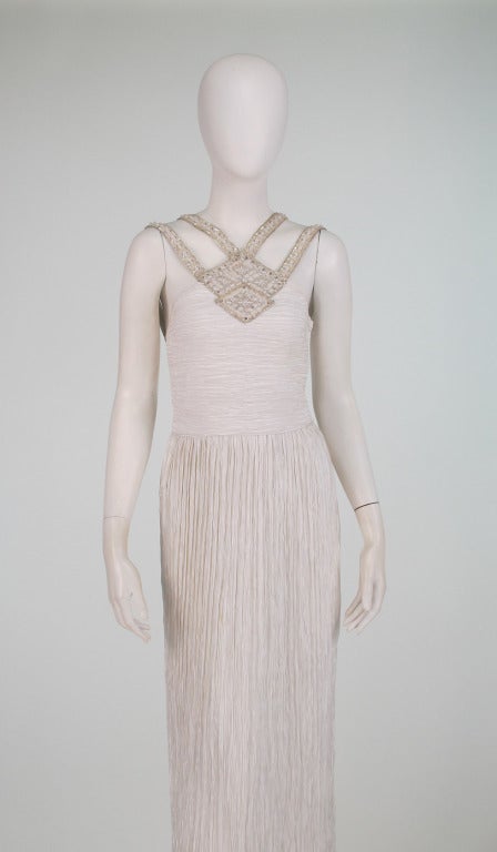 1980s Mary McFadden Couture white cage back gown 5