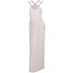 Retro 1980s Mary McFadden Couture white cage back gown