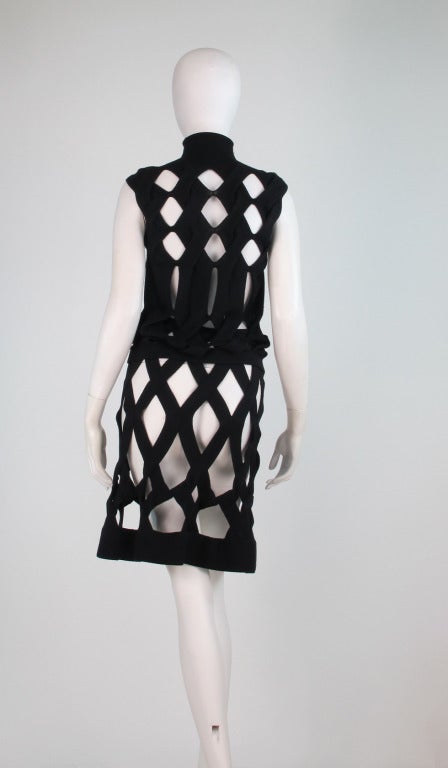 Giorgio Armani black knitted cage top & skirt 1