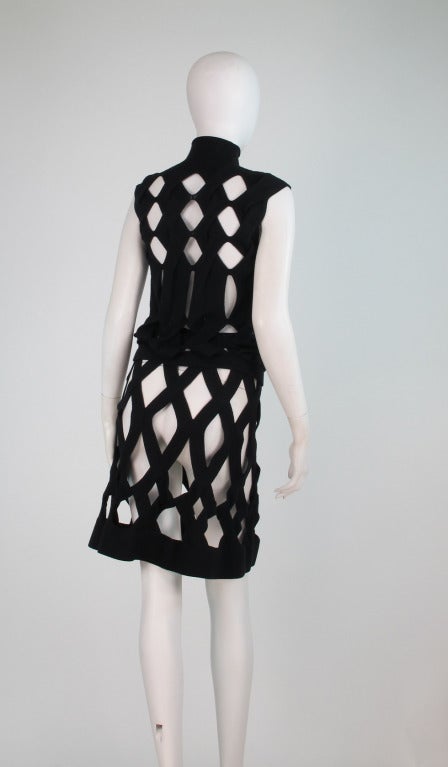 Giorgio Armani black knitted cage top & skirt 2