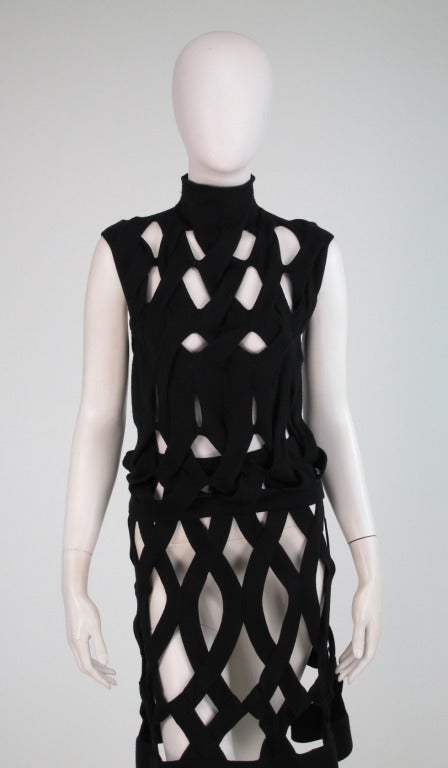 Giorgio Armani black knitted cage top & skirt 5