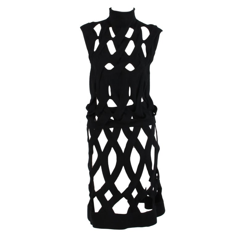 Giorgio Armani black knitted cage top and skirt at 1stdibs