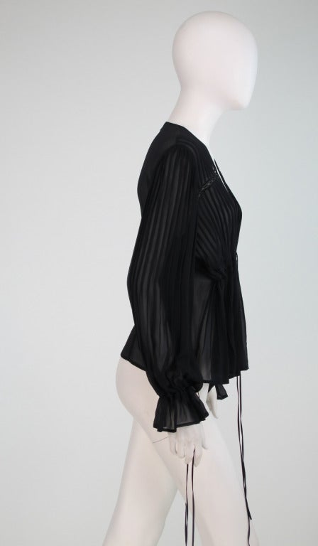 Women's Anne Fontaine black silk chiffon poet sleeve blouse