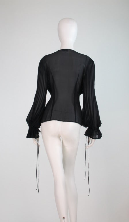 Anne Fontaine black silk chiffon poet sleeve blouse 1