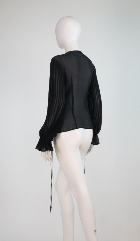 Anne Fontaine black silk chiffon poet sleeve blouse 2