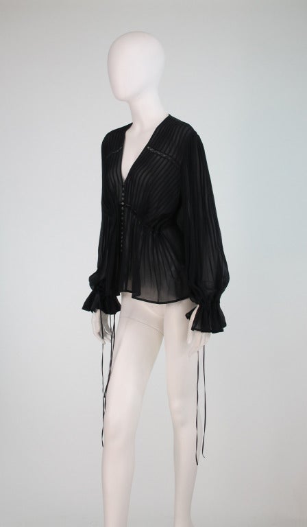 Anne Fontaine black silk chiffon poet sleeve blouse 3