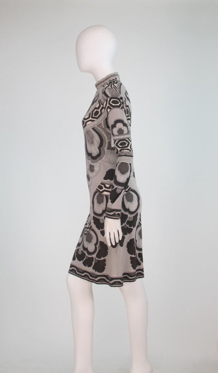 Women's 1970s Leonard Paris modern deco design silk jersey dress