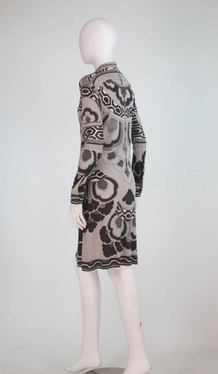 1970s Leonard Paris modern deco design silk jersey dress 1