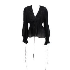 Anne Fontaine Schwarze Seidenchiffonbluse mit Dichterärmeln