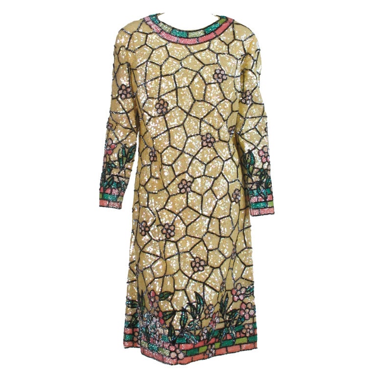 1960s Florence Lustig sequin encrusted stained glass dress at 1stdibs
