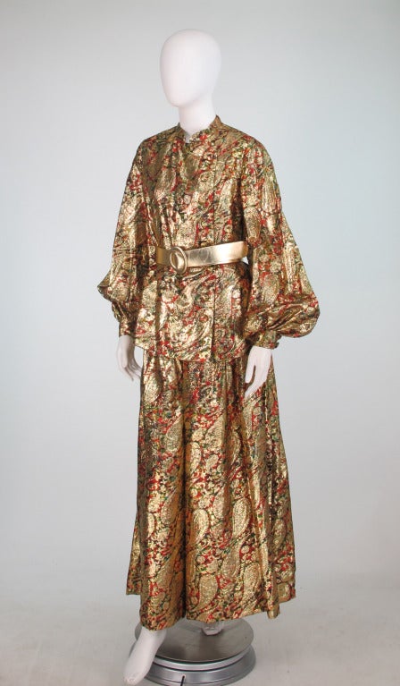 1960s metallic gold paisley palazzo set Joan Leslie by Kasper In Excellent Condition In West Palm Beach, FL