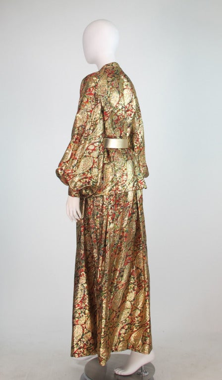 1960s metallic gold paisley palazzo set Joan Leslie by Kasper 1